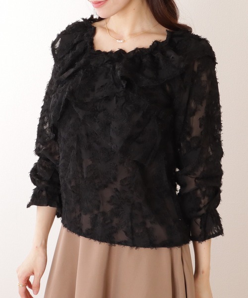 Lace Ladies(レースレディース)の「2WAY ギャザーネック クロス フリル キャンディ袖 ブラウス(シャツ/ブラウス・レディース・アイボリー/ブラック・FREE)」の6枚目の写真