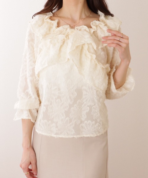 Lace Ladies(レースレディース)の「2WAY ギャザーネック クロス フリル キャンディ袖 ブラウス(シャツ/ブラウス・レディース・アイボリー/ブラック・FREE)」の11枚目の写真