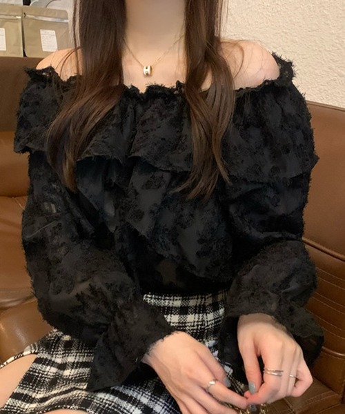 Lace Ladies(レースレディース)の「2WAY ギャザーネック クロス フリル キャンディ袖 ブラウス(シャツ/ブラウス・レディース・アイボリー/ブラック・FREE)」の20枚目の写真