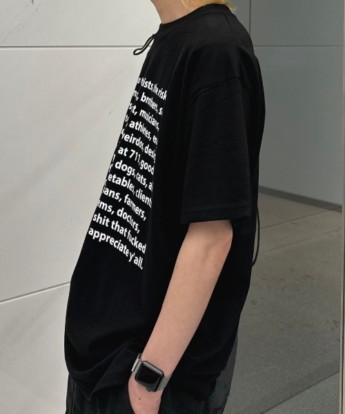 Chikashitsu +（チカシツプラス）の「【Chikashitsu +】logo lettering t-shirt / 【チカシツプラス】ロゴレタリングプリント半袖Tシャツ（Tシャツ/カットソー・メンズ・ホワイト/ブラック・ONE SIZE）」の9枚目の写真