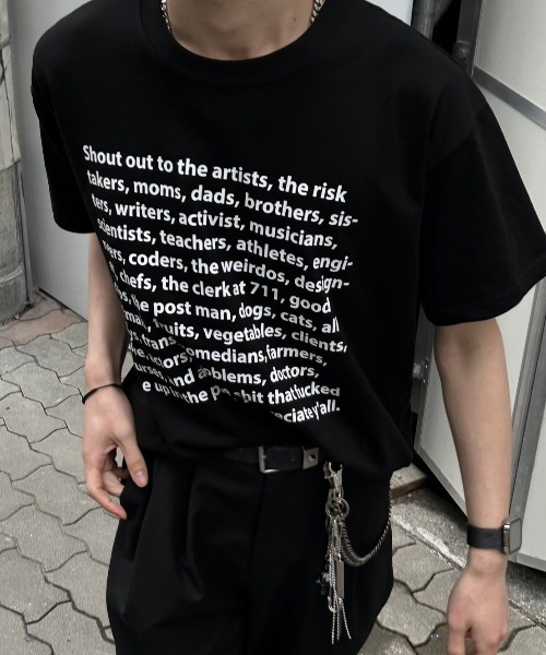 Chikashitsu +（チカシツプラス）の「【Chikashitsu +】logo lettering t-shirt / 【チカシツプラス】ロゴレタリングプリント半袖Tシャツ（Tシャツ/カットソー・メンズ・ホワイト/ブラック・ONE SIZE）」の4枚目の写真