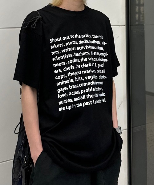 Chikashitsu +（チカシツプラス）の「【Chikashitsu +】logo lettering t-shirt / 【チカシツプラス】ロゴレタリングプリント半袖Tシャツ（Tシャツ/カットソー・メンズ・ホワイト/ブラック・ONE SIZE）」の5枚目の写真