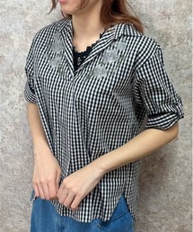 axes femme | 花刺繍入スキッパーシャツ(シャツ/ブラウス)