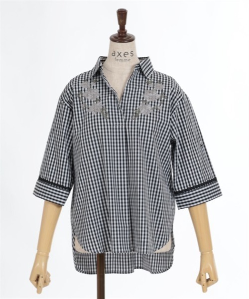 axes femme（アクシーズファム）の「花刺繍入スキッパーシャツ（シャツ/ブラウス・レディース・ホワイト/ブラック/ブルー・FREE）」の22枚目の写真