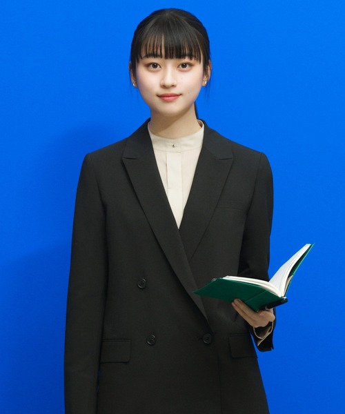 SUIT SELECT(スーツセレクト)の「【吸水速乾・ストレッチ素材】ほんのりシアーなメタル釦バンドカラーシャツ(シャツ/ブラウス・レディース・サックスブルー/ブラック/ピンク/ベージュ・S/M/L)」の5枚目の写真