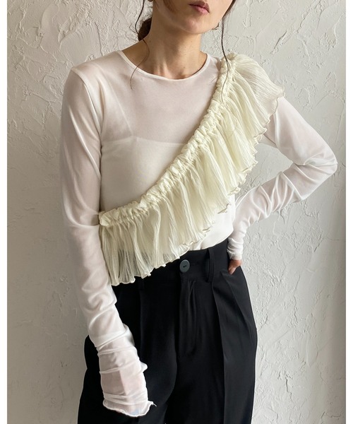 She's Closet（シーズクローゼット）の「ボリュームラメシアー付けフリル/つけ襟/ビスチェ【マルチウェイ】（付け襟・レディース・ホワイト/ブラック/アイボリー/サンドベージュ/ホワイト系その他/ブラック×シルバー/ブラック×ゴールド・FREE）」の18枚目の写真