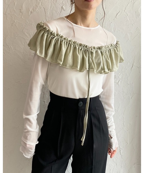 She's Closet（シーズクローゼット）の「ボリュームラメシアー付けフリル/つけ襟/ビスチェ【マルチウェイ】（付け襟・レディース・ホワイト/ブラック/アイボリー/サンドベージュ/ホワイト系その他/ブラック×シルバー/ブラック×ゴールド・FREE）」の19枚目の写真