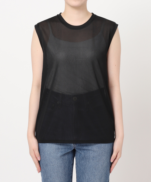 Noble(ノーブル)の「《追加》シアースキニーノースリーブトップス(Tシャツ/カットソー・レディース・チャコールグレー/ブラック/ホワイト/ベージュ・FREE)」の16枚目の写真