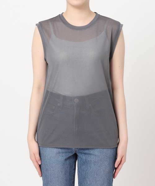 Noble(ノーブル)の「《追加》シアースキニーノースリーブトップス(Tシャツ/カットソー・レディース・チャコールグレー/ブラック/ホワイト/ベージュ・FREE)」の18枚目の写真