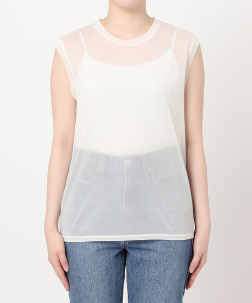 Noble(ノーブル)の「《追加》シアースキニーノースリーブトップス(Tシャツ/カットソー・レディース・チャコールグレー/ブラック/ホワイト/ベージュ・FREE)」の20枚目の写真