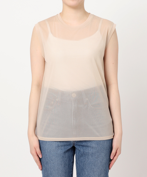 Noble(ノーブル)の「《追加》シアースキニーノースリーブトップス(Tシャツ/カットソー・レディース・チャコールグレー/ブラック/ホワイト/ベージュ・FREE)」の22枚目の写真