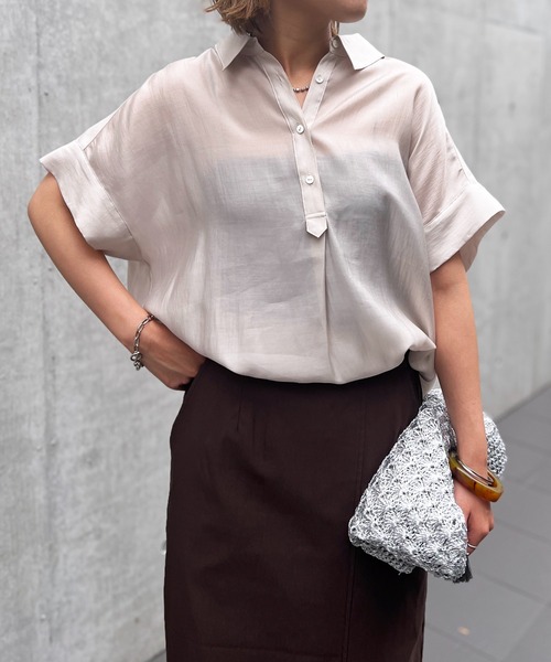 un dix cors(アンディコール)の「ドルマンシャツ(シャツ/ブラウス・レディース・チャコールグレー/オフホワイト/ブルー・FREE)」の1枚目の写真