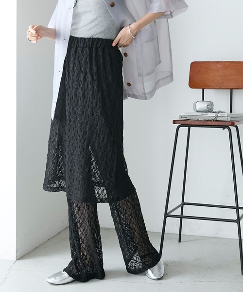 新品タグ付き♡FIKA コットンカットワークレースフレアパンツ forksy.】フラワーレーススカートレイヤードパンツ（その他