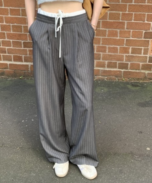 セール】ウエスト配色ストライプパンツ（スラックス）｜sorule（ソルレ