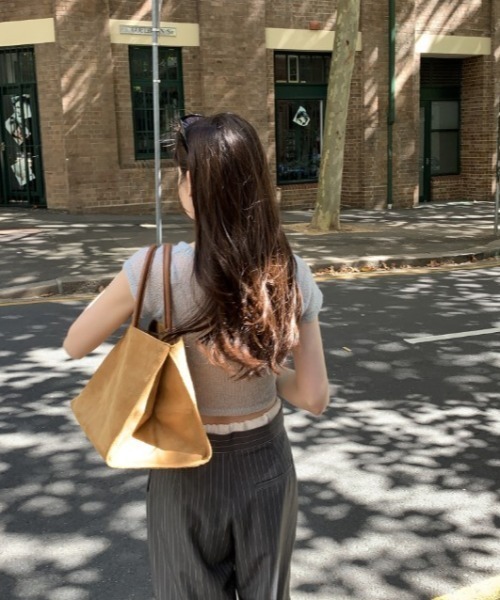 sorule（ソルレ）の「ウエスト配色ストライプパンツ（スラックス・レディース・ネイビー/グレー・FREE）」の6枚目の写真