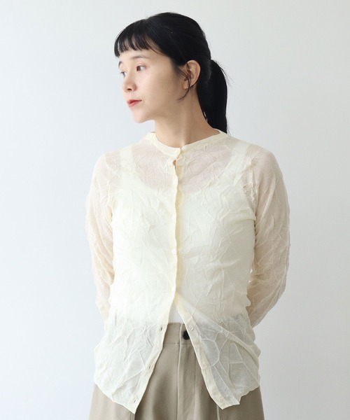 yuni(ユニ )の「コットンポリエステル キャッチワッシャー カーディガン 1701KN015242(カーディガン/ボレロ・レディース・グリーン/イエロー/ブラック・FREE)」の3枚目の写真