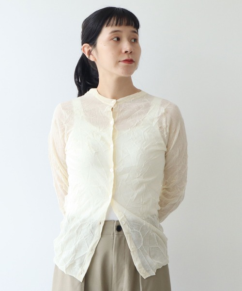 yuni(ユニ )の「コットンポリエステル キャッチワッシャー カーディガン 1701KN015242(カーディガン/ボレロ・レディース・グリーン/イエロー/ブラック・FREE)」の6枚目の写真