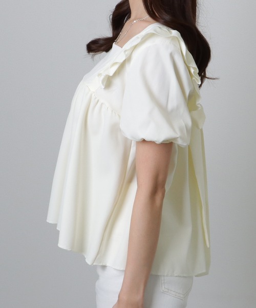 Lace Ladies(レースレディース)の「2WAY スクエアネック フリル リボン 半袖 ブラウス(シャツ/ブラウス・レディース・アイボリー/ピンク・S/M/XL)」の13枚目の写真
