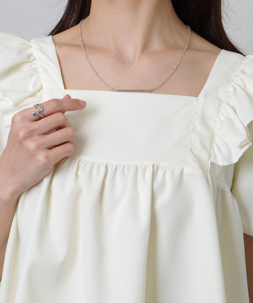 Lace Ladies(レースレディース)の「2WAY スクエアネック フリル リボン 半袖 ブラウス(シャツ/ブラウス・レディース・アイボリー/ピンク・S/M/XL)」の15枚目の写真
