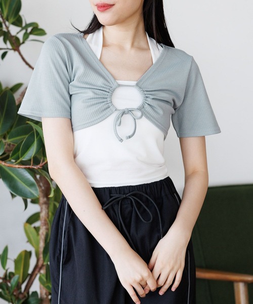 3.3 Field Trip (3.3フィールドトリップ)の「3.3 Field Trip/キャミツキハンソデカーデ(カーディガン/ボレロ・レディース・ピンク/グレー/ブラック・FREE)」の1枚目の写真