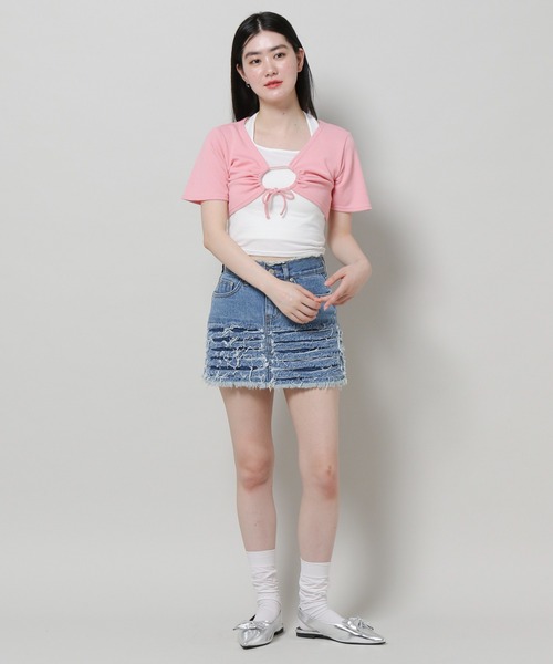 3.3 Field Trip (3.3フィールドトリップ)の「3.3 Field Trip/キャミツキハンソデカーデ(カーディガン/ボレロ・レディース・ピンク/グレー/ブラック・FREE)」の4枚目の写真