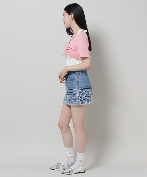 3.3 Field Trip (3.3フィールドトリップ)の「3.3 Field Trip/キャミツキハンソデカーデ(カーディガン/ボレロ・レディース・ピンク/グレー/ブラック・FREE)」の5枚目の写真