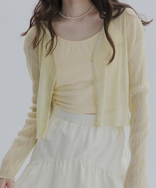 B'day（ビーデイ）の「【 B'day / ビーデー 】UVカットショート丈 シアーカーディガン（カーディガン/ボレロ・レディース・ホワイト/グリーン/ピンク/イエロー/ブラック・FREE）」の4枚目の写真