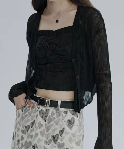 B'day（ビーデイ）の「【 B'day / ビーデー 】UVカットショート丈 シアーカーディガン（カーディガン/ボレロ・レディース・ホワイト/グリーン/ピンク/イエロー/ブラック・FREE）」の2枚目の写真