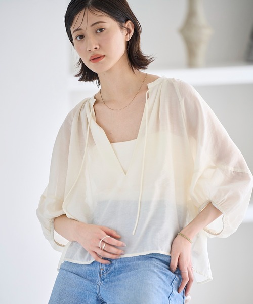 meilmada(メイルマダ)の「シアーランタンスリーブブラウス(シャツ/ブラウス・レディース・ラベンダー/ネイビー/オフホワイト/サックスブルー・MEDIUM)」の13枚目の写真