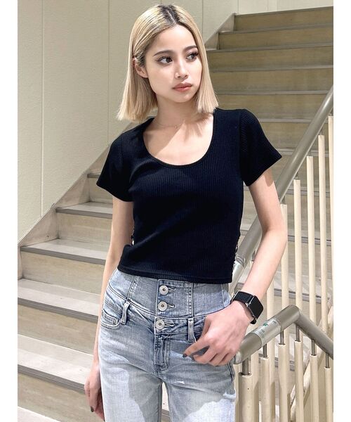GYDA(ジェイダ)の「レオパードバックリボントップス(Tシャツ/カットソー・レディース・ブラック/オフホワイト・FREE)」の5枚目の写真
