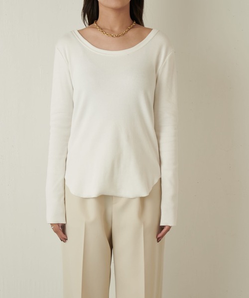 Lui's（ルイス）の「リブロンT（Tシャツ/カットソー・レディース・オフホワイト/ブラック/チャコールグレー・FREE）」の9枚目の写真