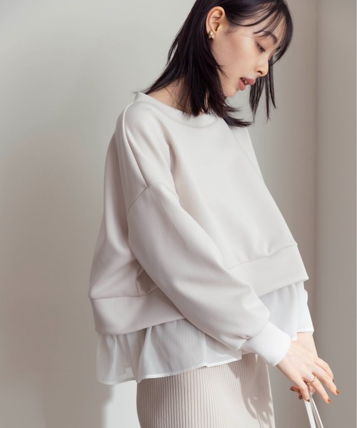 Eimee Law(エイミーロウ)の「ヘムフリル ボンディング クロップド プルオーバー(その他トップス・レディース・アイボリー/ブラック/ライトグレー・38)」の15枚目の写真