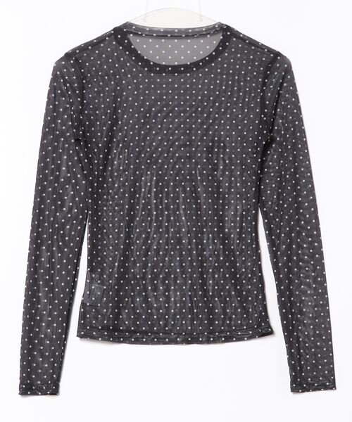 i-dare(アイディア)の「【i-dare】ドット 水玉 シースルー シアー メッシュ トップス(Tシャツ/カットソー・レディース・ブラック・FREE)」の6枚目の写真