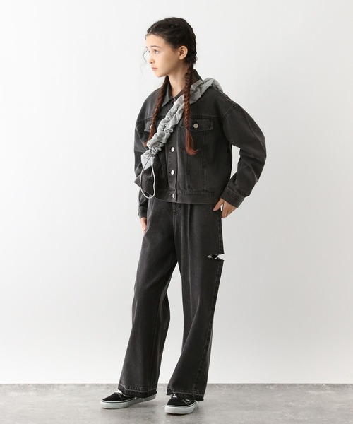 GLOBAL WORK(グローバルワーク)の「ショートデニムGジャン/115807(デニムジャケット・キッズ・ブラック/ネイビー・130cm/140cm/150cm/160cm)」の3枚目の写真