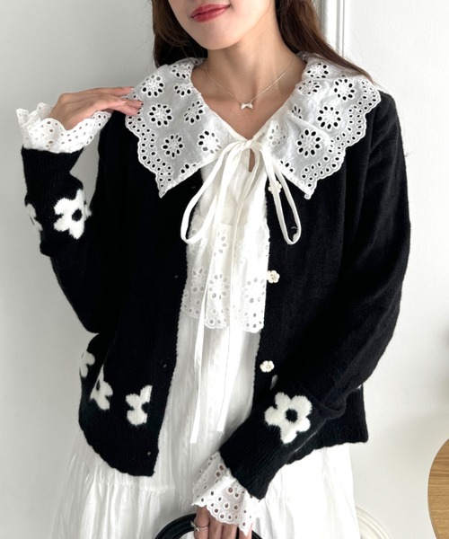 Loueme（ルエム）の「フラワージャガードカーディガン（カーディガン/ボレロ・レディース・レッド/ブラック/ライトブルー・FREE）」の10枚目の写真