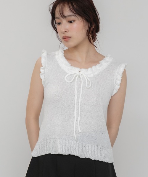 René - ルネ♡ノースリーブフリルニット　セーター　白　ホワイト Rene ルネ♡ノースリーブフリルニット セーター 白 ホワイト ホワイト