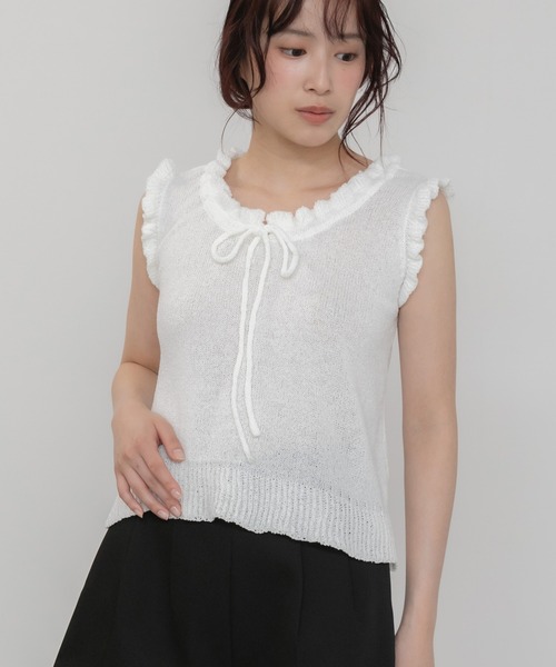 【ほぼ未使用】 バレエコア まとめ売り フリル 洋服 夏服 スナ系 韓国 セール】【新色追加】リボンフリルノースリーブニットトップス