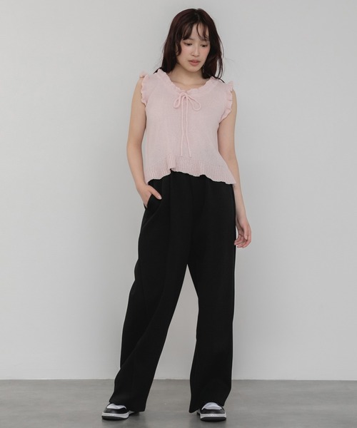 美品！Chloe レディース ノースリーブニット リボン付き セール】【新色追加】リボンフリルノースリーブニットトップス