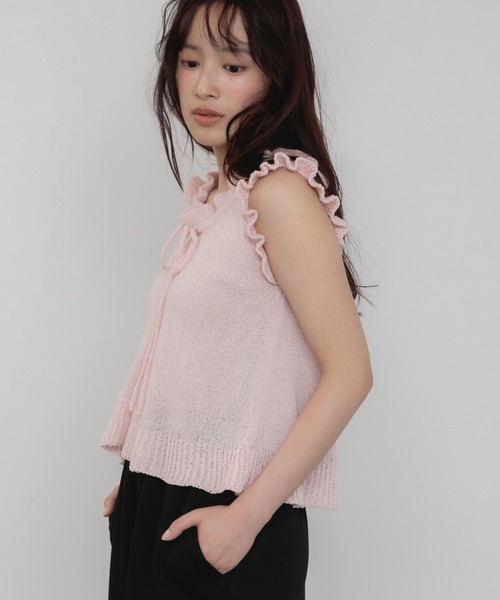 美品！Chloe レディース ノースリーブニット リボン付き セール】【新色追加】リボンフリルノースリーブニットトップス