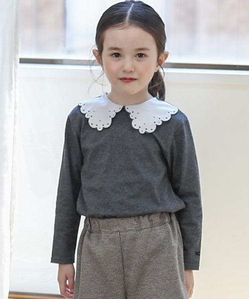 n.o.u.s(ノウズ)の「n.o.u.s スカラップ衿長袖Tシャツ(Tシャツ/カットソー・キッズ・オフホワイト/チャコールグレー・110cm/100cm/90cm/80cm/140cm/130cm/120cm)」の2枚目の写真