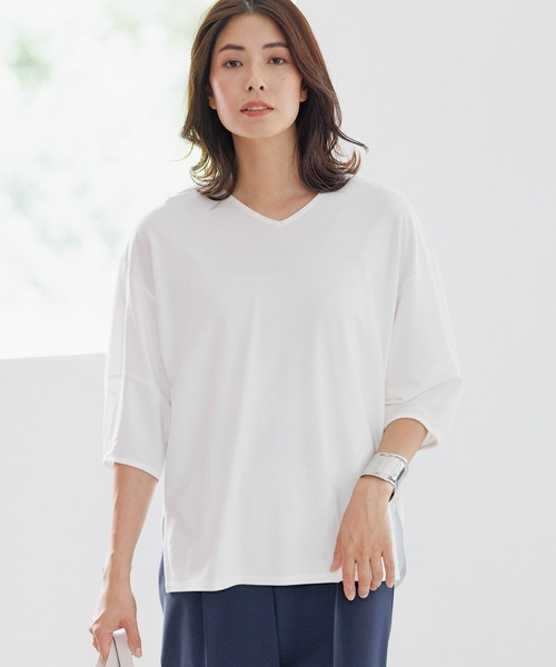 Elura（エルーラ）の「ドレスアップ袖コンVネックプルオーバー/144238（Tシャツ/カットソー・レディース・チャコールグレー/ネイビー/ホワイト・LARGE/MEDIUM）」の19枚目の写真