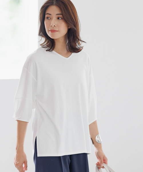 Elura（エルーラ）の「ドレスアップ袖コンVネックプルオーバー/144238（Tシャツ/カットソー・レディース・チャコールグレー/ネイビー/ホワイト・LARGE/MEDIUM）」の20枚目の写真