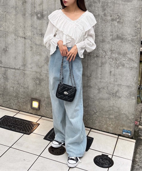 INGNI ブラウス シャツ クロスフリルオフショルブラウス