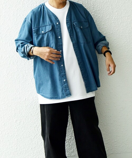 SHIPS any（シップス エニィ）の「SHIPS any: 〈洗濯機可能〉5oz ライト デニム ダブルポケット ワーク シャツ カーディガン（シャツ/ブラウス・メンズ・ライトブルー/ネイビー/ブルー・MEDIUM/LARGE/X-LARGE）」の2枚目の写真