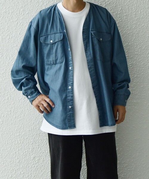 SHIPS any（シップス エニィ）の「SHIPS any: 〈洗濯機可能〉5oz ライト デニム ダブルポケット ワーク シャツ カーディガン（シャツ/ブラウス・メンズ・ライトブルー/ネイビー/ブルー・MEDIUM/LARGE/X-LARGE）」の6枚目の写真