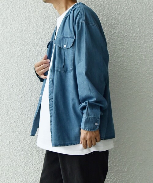 SHIPS any（シップス エニィ）の「SHIPS any: 〈洗濯機可能〉5oz ライト デニム ダブルポケット ワーク シャツ カーディガン（シャツ/ブラウス・メンズ・ライトブルー/ネイビー/ブルー・MEDIUM/LARGE/X-LARGE）」の7枚目の写真