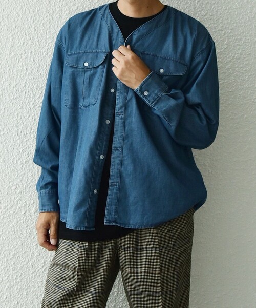 SHIPS any（シップス エニィ）の「SHIPS any: 〈洗濯機可能〉5oz ライト デニム ダブルポケット ワーク シャツ カーディガン（シャツ/ブラウス・メンズ・ライトブルー/ネイビー/ブルー・MEDIUM/LARGE/X-LARGE）」の11枚目の写真