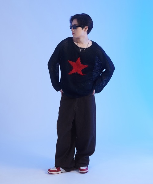 Cfierceレイヤード風デニムパンツ ウエストレイヤード風ワイドストレートデニムパンツ 春 夏[品番
