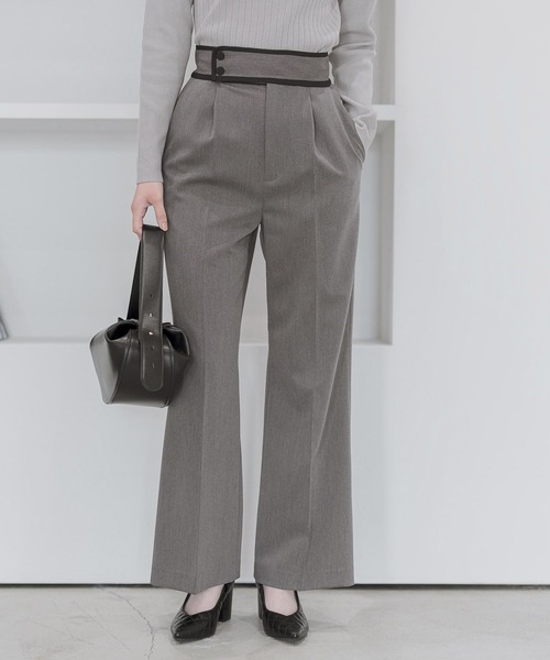 【LサイズWEB限定】パイピングボタンフレアスラックス146611