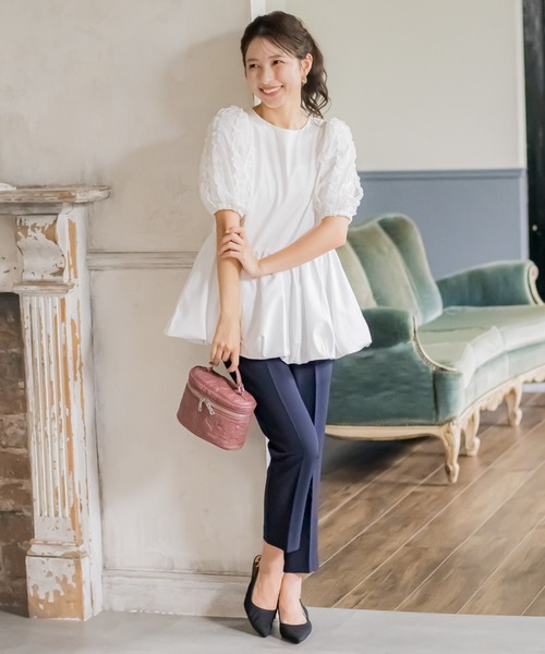 QUEENS COURT（クイーンズコート）の「袖チュールバルーンチュニック≪洗濯機で洗える≫（チュニック・レディース・ホワイト/グリーン/ブラック・M）」の6枚目の写真